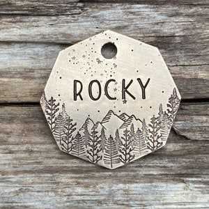 Dog Tag, Dog Tags for Dogs, Mountain Stardust, Custom Dog Tags, Pet Id Tag, Personalized Dog Tag, Mountain Trees Tag, Dog Collar, Bronze