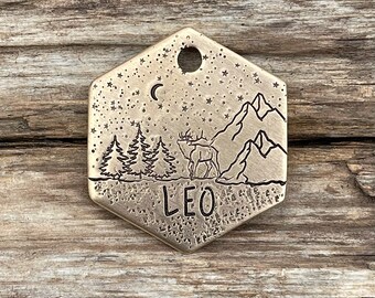 Medaglietta per cani Elk Mountain, medaglietta personalizzata per animali domestici con timbro a mano