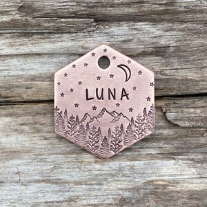 Dog Tag, Dog Tags for Dogs, Custom Dog Tags, Pet Id Tag, Goodnight Mountain, Personalized Dog Tag, Mountain Trees Tag, Dog Collar Tag