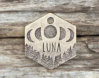Dog Tag, Dog Tags for Dogs, Dog Tag, The Delta Moon, Moon Phases, Personalized Dog Tag, Pet Id Tag, Custom Dog Tag, Hand Stamped Dog Tag ID