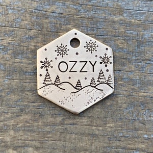 Dog Tag, Dog Tags for Dogs, Dog Tags, Snowflake Valley, Pet Id Tag, Personalized Dog Tag, Winter, Pine Trees, Metal Hounds