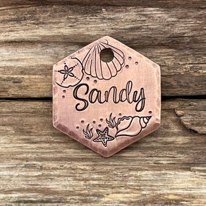 Dog Tag, Dog Tags for Dogs, Ocean, Beach, Seashells, Pet Name Tag, Pet ID Tag, Hand Stamped, Custom, Personalized, Water Dog, The Sea Shore