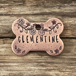 Dog Tag, Dog Tags for Dogs, Flower Dog Tag, Clementine&#39;s Grove, Dog Bone Tag, Dog Bone, Personalized Dog Tag, Custom Dog Tags