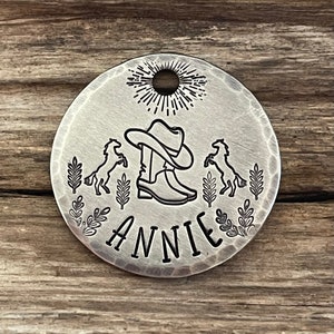 Western Dog Tag, Pet ID Tag, Dog Tags for Dogs, Horses, Cowboy Boots, Personalized Dog Collar Tag, Cowboy Hat, Custom, The Rancher