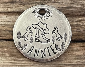 Western Dog Tag, Haustiermarke, Hundemarken für Hunde, Pferde, Cowboystiefel, personalisierte Hundehalsbandmarke, Cowboyhut, individuell, der Viehzüchter