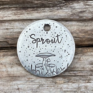 Hand Stamped Pet ID Tag, Mushroom Forest, Dog Collar Tag, Personalized Pet ID Tag, Custom Dog Tag, Dog Tag for Dogs, Mushrooms