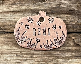 Personalized Pumpkin Dog Tag: Autumn Oak Leaves Pet ID