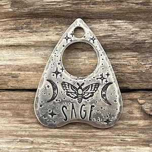 Planchette Dog Tag, Pet ID, Dog Tag for Dogs, Collar Tag, Moth Stars Moon, Personalized, Custom, Halloween, Spooky, Dog Gift