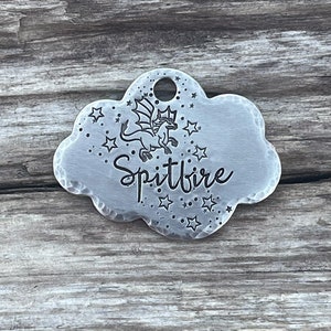 Dog Tag, Dog Tag for Dogs, Custom Dog Tags, Dragon Dog Tag, MEDIUM Cloud, The Spitfire, Personalized Dog Tag, Pet ID Tag, 1 1/8 x 1 1/2”