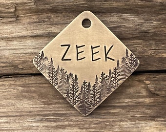 Dog Tag for Dogs, Trees, Pet ID, Dog ID, Personalized, The Landing, Custom, Hexagon Dog Tag, Silver, Bronze, Brass, Copper, Dog Gift
