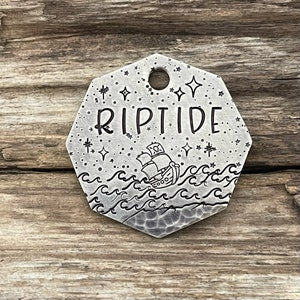 Dog Tags, Personalized Dog Tag, Pet Id Tag, Custom Dog Tag, Pet Supplies, Metal Hounds, Ship, Sea, Boat, Collar Tag, The Riptide