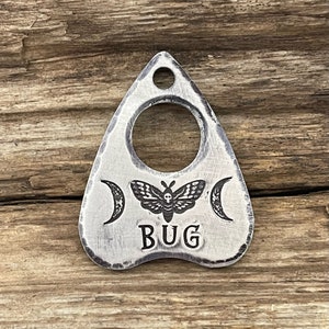 Planchette Dog Tag, Pet ID, Dog Tag for Dogs, Collar Tag, Moon Moth, Personalized, Custom, Halloween, Spooky, Dog Gift