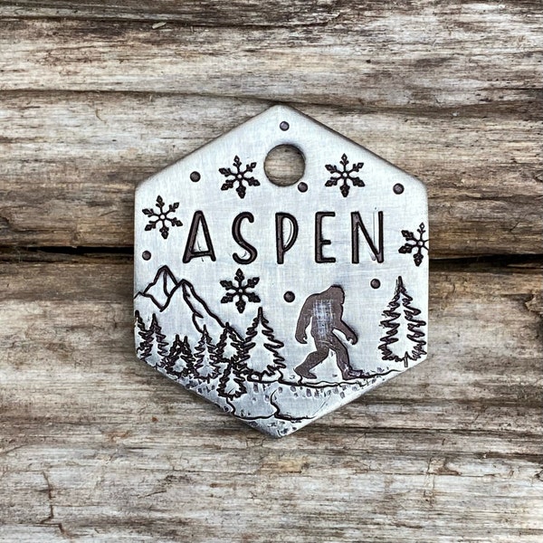 Dog Tag, Dog Tags for Dogs, Pet ID Tag, Bigfoot, Trees, Personalized Dog Tag, Sasquatch, Dog Collar Tag, The Yeti