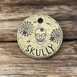 Skull Dog Tag, Halloween Dog Tag, Spooky Dog Tag, Halloween Collar for Dogs, Pet ID Tag, Spider Web, Dog Tag for Dogs, The Skull