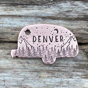 Dog Tag for Dogs, Dog Tags, Trees and Mountains, Personalized Dog Tag, Collar, Pet Id Tag, Custom Dog Tag, The Camper, 15/16 x 1-1/2”
