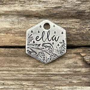 Mini Dog Tag, Pet Tag, Mini Tag, Personalized Tag, Cat Tag, Kitty Tag, Pet Id Tag, Custom, Floral, Metal Hounds Mini, The Mini Chameleon