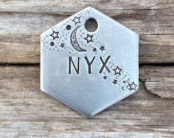 Stars Dog Tag, Personalized, Moon, Stars, Dog Tag, Dog Tag for Dogs, Dog Tag with Stars, Pet Id Tag, Hand Stamped, The Pleiades Moon