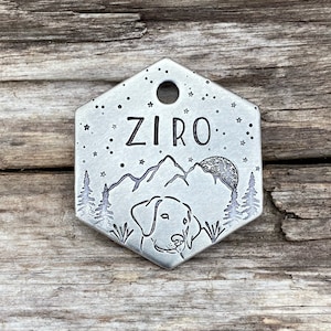 Pet ID Tag, Dog Tag, Dog Tags for Dogs, Collar ID Tag, Mountain, Trees, Dog ID Tag, Pet Tag, Metal Hounds, Labrador Moon