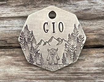 Dog Tag, Wild Monster Mountain, Dog Tags for Dogs, Hand Stamped Pet ID Tag, Collar, Dog Tags, Trees, Personalized Dog Tag, Metal Hounds