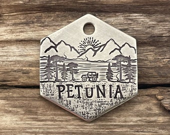 Dog Tag, Muddin', Dog Tags for Dogs, Dog Tags, Collar Tag, Pet Id Tag, Personalized Dog Tag, Mountain Trees Tag, Metal Hounds