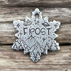 Dog Tag, Dog Tag for Dogs, Collar Tag, Saturn Planets Stars, Mountain Trees, Snowflake Tag, Collar Tag, Personalized Dog Tag, Galaxy Frost