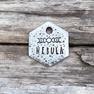 Mini Dog Tag, Dog Tag, Moon, Stars, Personalized, Cat Tag, Kitty Tag, Pet Id Tag, Nebula, Custom Dog Tag, Moon Phases, Metal Hounds Mini