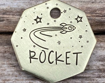 Pet ID Tag, Dog Tag, Dog Collar Tag, Pet Name Tag, Hand Stamped Dog Tag, The Rocket, Custom, Personalized, Dog Lovers, Gift for Dogs