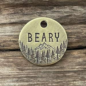 Mountain Dog Tag, Dog Tag for Dogs, Dog Tag Personalized, Collar Tag, Pet Id Tag, Forest Trees, Hand Stamped, Cedar Peak