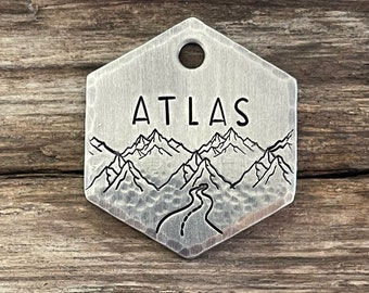 Dog Tag, Mountains, Adventure, Personalized Dog Tag, Pet Id Tag, Custom Dog Tag, Mountain Drive, Pet Supplies, Rustic Style Dog Tag