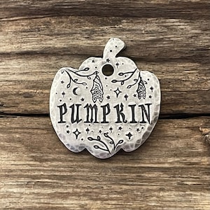 Dog Tag, Dog Tag for Dogs, Dog Collar Tag, Pet ID Tag, Personalized, Special Cut Pumpkin, Halloween Pet Tag, Autumn, Bats, Stars, Moon
