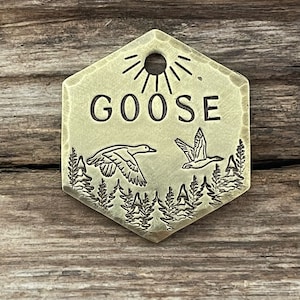 Goose Dog Tag, Dog Tags for Dogs, Pet Id Tag, Personalized, Custom ID, Trees Birds Geese, Dog Collar Tag, Wilderness, The Migration