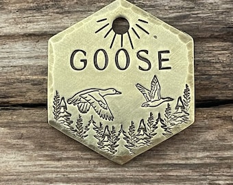 Goose Dog Tag, Dog Tags for Dogs, Pet Id Tag, Personalized, Custom ID, Trees Birds Geese, Dog Collar Tag, Wilderness, The Migration