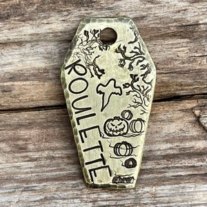 Dog Tag, Coffin Dog Tag, Dog Tag for Dogs, Dog Tags, Pet ID Tag, Collar Tag, Ghost, Jack O’ Lantern, Halloween, Spooky, Personalized