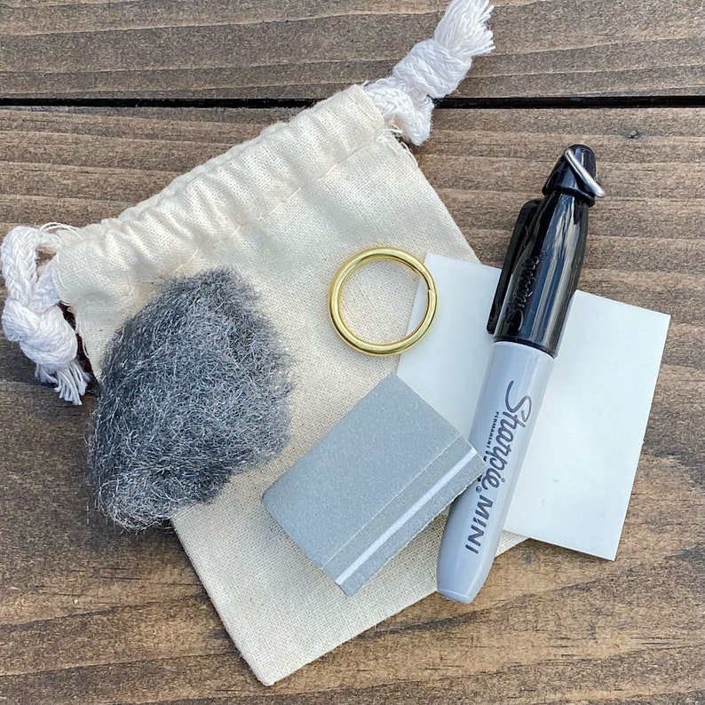 Metal Hounds Tag Polishing Kit, Includes Mini Sharpie Marker, Fine Steel Wool, Polishing Pad, Buffing Block, Split Ring, Add On, Upgrade image 3
