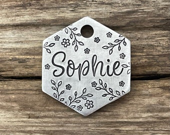 Dog Tag Personalized, Dog Tags for Dogs, Dog Tag, Dog ID, Pet ID Tag, Hand Stamped Dog Tag, Metal Hounds, Blossom Branch