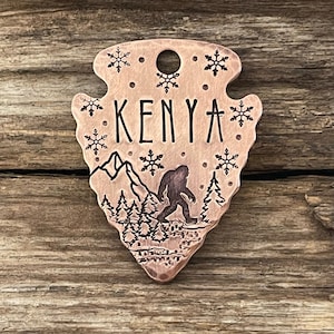 Personalized Dog Tag, The Yeti, Dog Tag, Dog Tag for Dogs, Dog Tags, Arrowhead Dog Tag, MEDIUM Arrowhead, Snow, Pet ID Tag, 1 1/2 x 1 1/8”