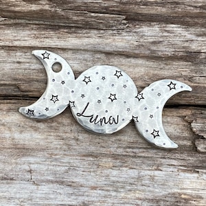 Pet ID Tag, Dog Tag, Dog Tag for Dogs, Moon Phase, Dog, Stars, The Waxing Moon, Personalized, Custom Dog Tag, Celestial, 2” x 7/8”