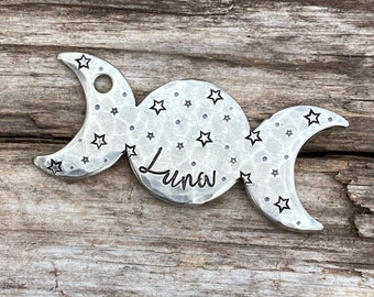 Moon Phase Dog Tag, Personalized Pet ID Tag, Celestial Star Design