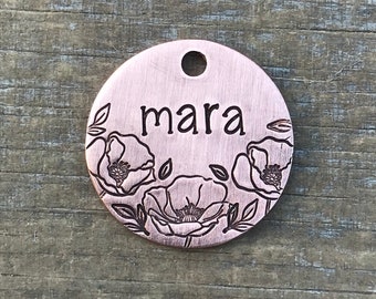 Forever Poppies, Poppy Hand Stamped Pet ID Tag, Floral Pet, Floral Dog Collar Tag, Personalized Pet/Dog ID Tag, Dog Tag for Dogs