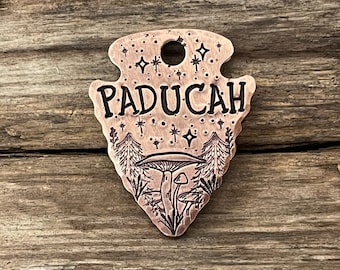 Pet ID Tag, Dog Tag, SMALL Arrowhead Dog Tag, Collar, Pet Name Tag, Dog Tag for Dogs, Mushroom, The Woodlands, Personalized, 1 1/4” x 15/16”