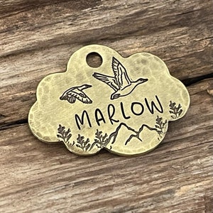 Dog Tag for Dogs, Cloud, Trees, Mountain, The Flight, Personalized, Custom, Collar Tag, Puppy, Pet ID, Geese, MEDIUM 1 1/8 x 1 1/2 image 2