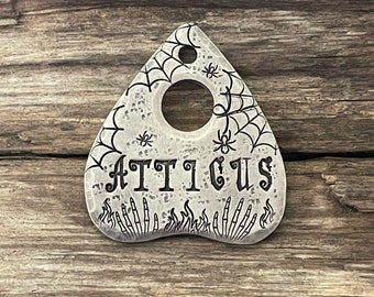 Planchette Dog Tag, Pet ID, Dog Tag for Dogs, Collar Tag, Fire, Personalized, Custom, Halloween, Spider Web, Skeleton, Dog Gift