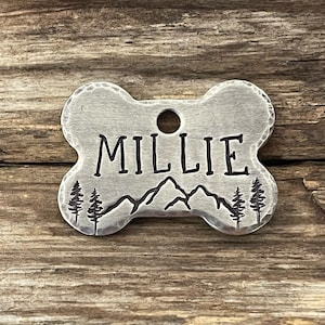 Dog Tag, Dog Tag for Dogs, Pet ID, Dog Bone Tag, Millie’s Mountain, Personalized Dog Tag, Trees, Custom Dog Tags, Collar ID