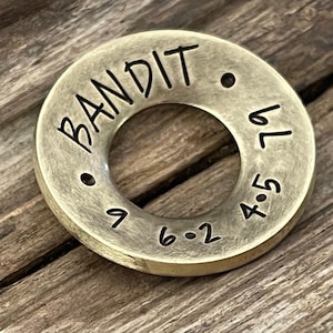 Dog Tag, Classic Brass Washer Dog Tag, Brass Washer Tag, Hand Stamped Dog Tag, Personalized Dog Tag, Washer Dog Tag, Metal Hounds