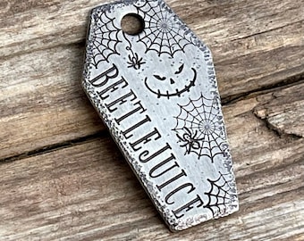 Coffin Dog Tag, Halloween Dog Collar, Dog Tag for Dogs, Pet ID Tag, Spider Web, Spooky Pumpkin, Dog Tag Personalized