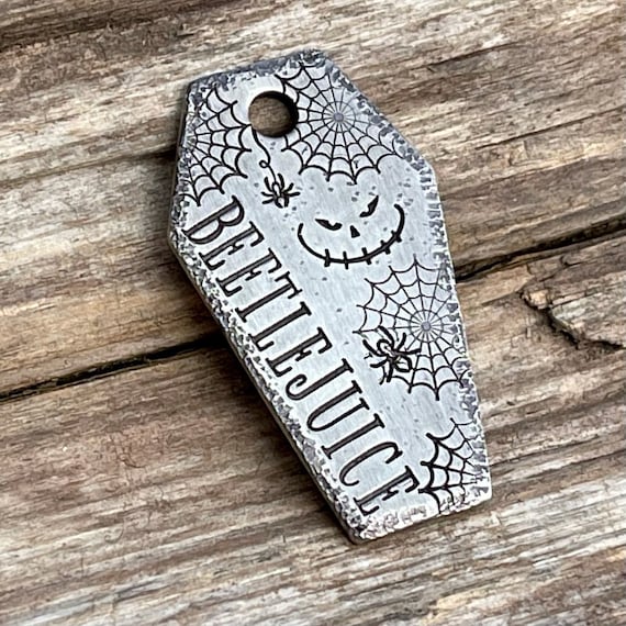 Coffin Dog Tag, Halloween Dog Collar, Dog Tag for Dogs, Pet ID Tag, Spider Web, Spooky Pumpkin, Dog Tag Personalized