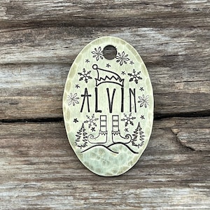 Elf Dog Tag, Christmas Dog Tag, Holiday Dog Tag, Dog Tag Personalized, Oval Collar Tag, Custom, Hand Stamped Dog Tag