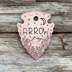 Dog Tags, Dog Tag for Dogs, Arrowhead Dog Tag, MEDIUM Arrowhead, Goodnight Mountain, Personalized Dog Tag, Pet ID Tag, 1 1/2 x 1 1/8”