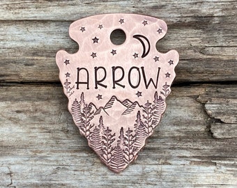 Dog Tags, Dog Tag for Dogs, Arrowhead Dog Tag, MEDIUM Arrowhead, Goodnight Mountain, Personalized Dog Tag, Pet ID Tag, 1 1/2 x 1 1/8”