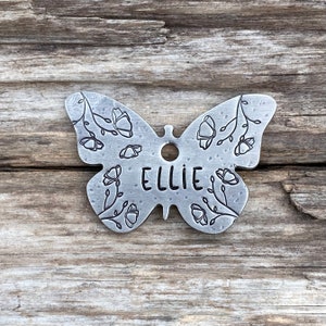 Dog Tag for Dogs, Dog Tag, Butterfly Shaped Dog Tag, Dog Tag with Flowers, Personalized Dog Tag, Pet Id Tag, The Poppy Butterfly